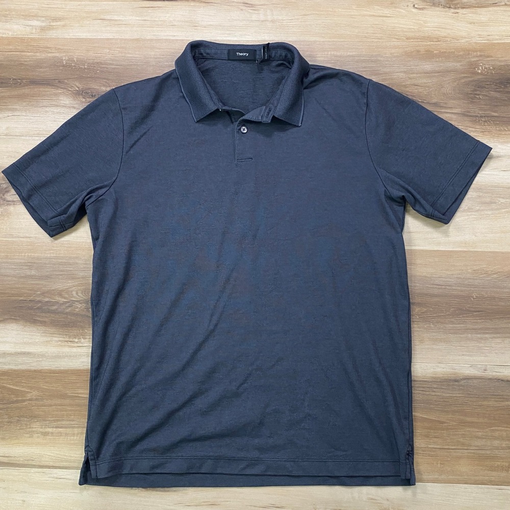 Theory Standard Polo Size L Short Sleeve Pima Cotton Pique Grey Shirt